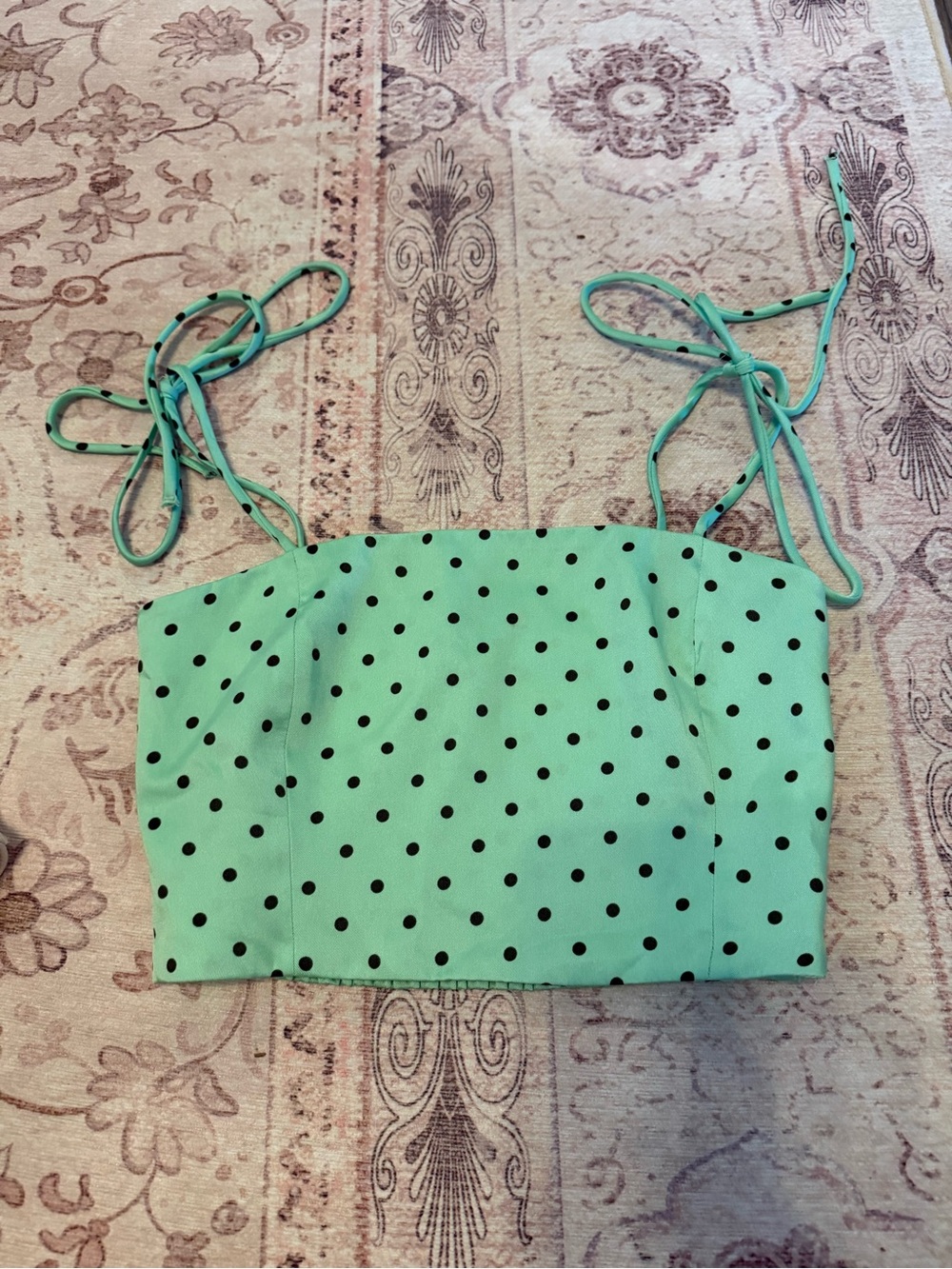 Zara Mint Green Polka Dot Smocked Top